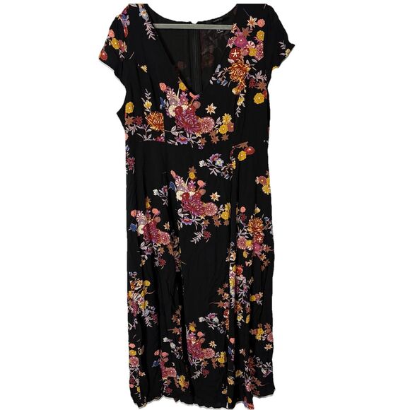 Forever 21 Plus Maxi Romper Dress Cap Sleeves V-Neck Size 1X Black Dark Floral - Picture 5 of 14